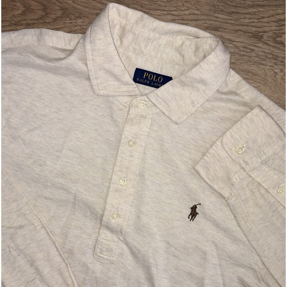 Polo Ralph Lauren Long Sleeve Dress Collar Polo Barrel Cuff XL Heathered Cream
